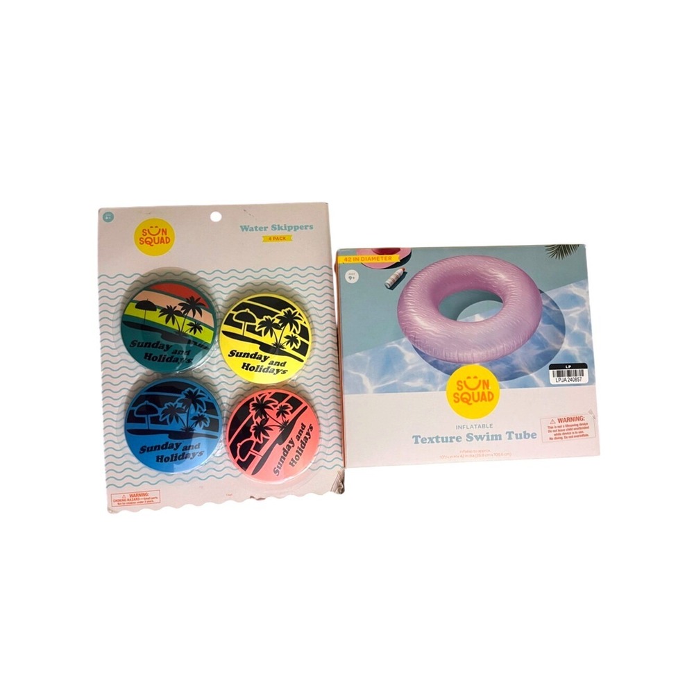 Sun Squad Purple Texture Inflatable Swim Tube And Water Skippers 4 Pack New